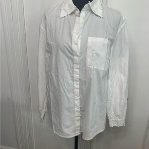 White Button-Up Shirt with Pearls